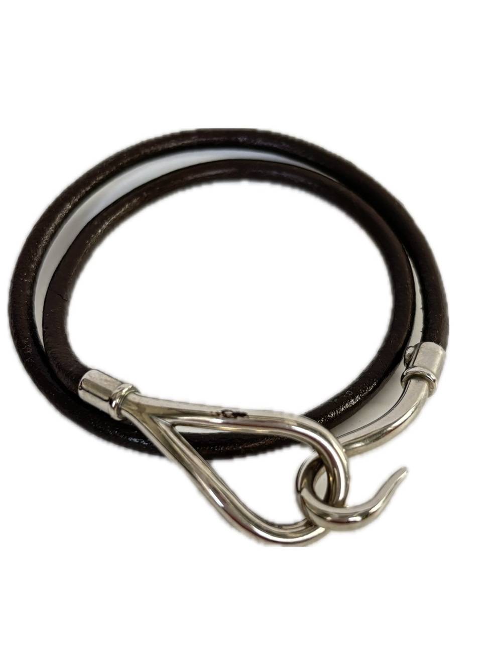 HERMES Jumbo Hook Dark Brown Leather Bracelet